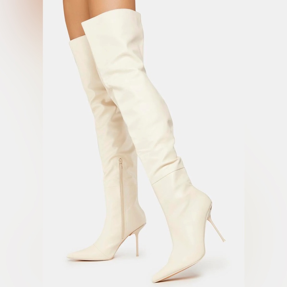 TIANNA PU POINTED TOE OVER THE KNEE STILETTO BOOTS from public desire
